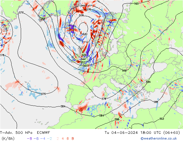 T-Adv. 500 hPa ECMWF mar 04.06.2024 18 UTC