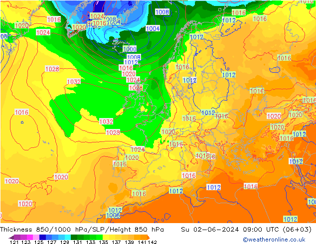 Thck 850-1000 hPa ECMWF Su 02.06.2024 09 UTC