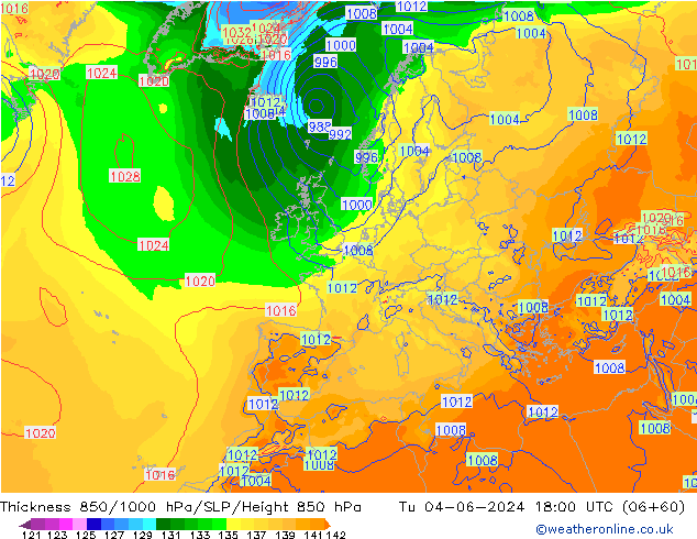 Thck 850-1000 hPa ECMWF Tu 04.06.2024 18 UTC