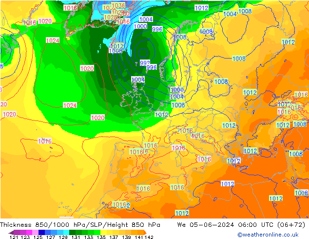 Thck 850-1000 hPa ECMWF mer 05.06.2024 06 UTC