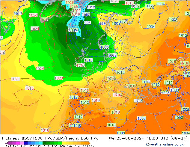 Schichtdicke 850-1000 hPa ECMWF Mi 05.06.2024 18 UTC