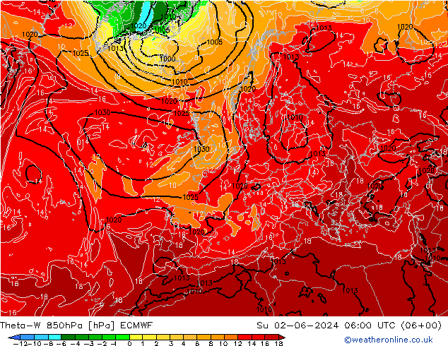 Theta-W 850hPa ECMWF Paz 02.06.2024 06 UTC