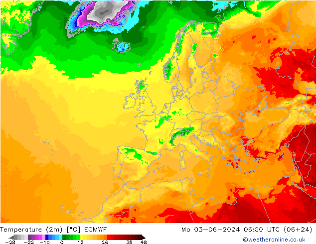 Temperature (2m) ECMWF Mo 03.06.2024 06 UTC