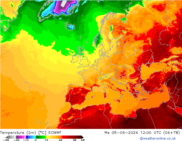 Sıcaklık Haritası (2m) ECMWF Çar 05.06.2024 12 UTC