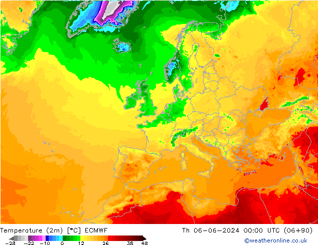 Temperaturkarte (2m) ECMWF Do 06.06.2024 00 UTC