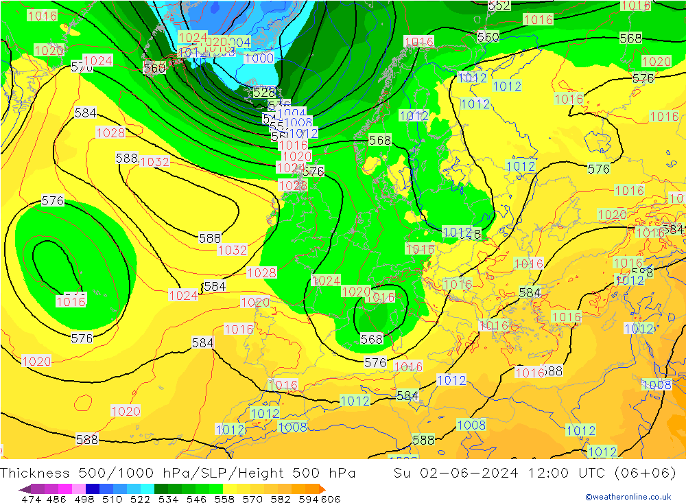 Thck 500-1000гПа ECMWF Вс 02.06.2024 12 UTC