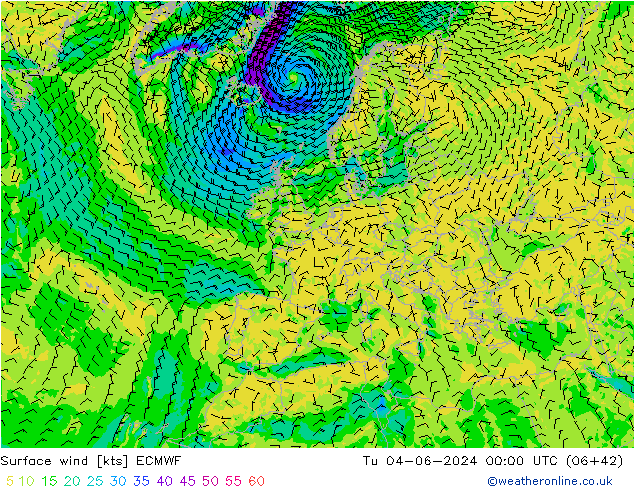 Bodenwind ECMWF Di 04.06.2024 00 UTC