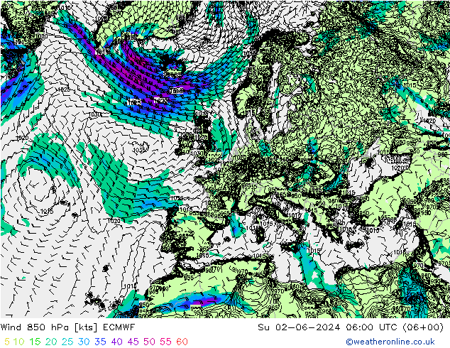 Wind 850 hPa ECMWF So 02.06.2024 06 UTC