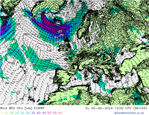 风 850 hPa ECMWF 星期日 02.06.2024 12 UTC