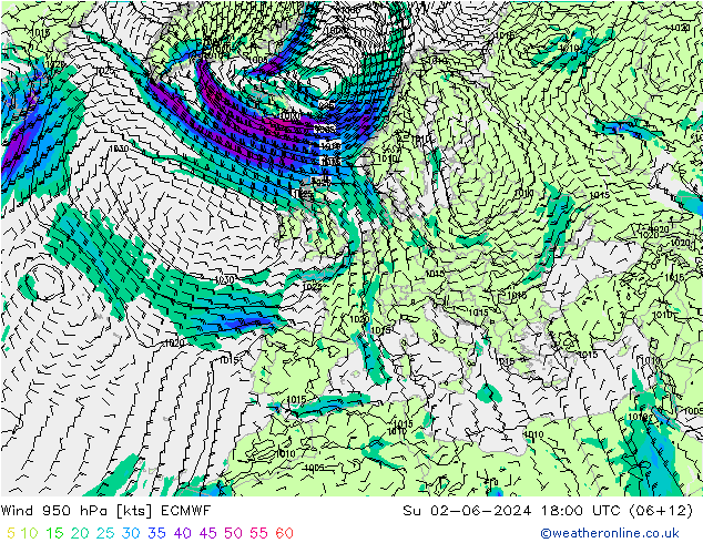 Wind 950 hPa ECMWF So 02.06.2024 18 UTC