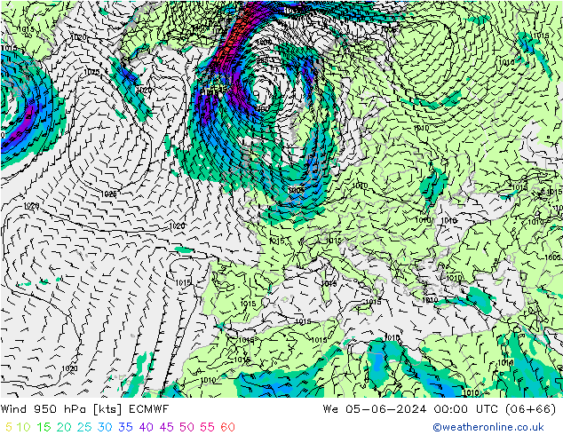 Wind 950 hPa ECMWF Mi 05.06.2024 00 UTC