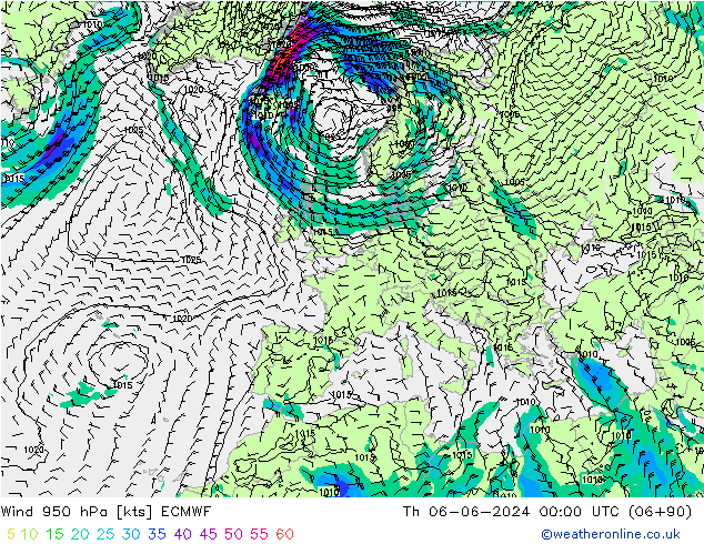 Wind 950 hPa ECMWF Do 06.06.2024 00 UTC