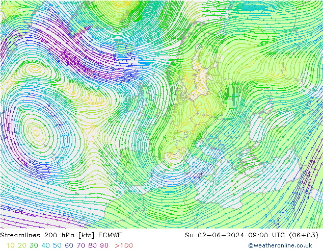 风 200 hPa ECMWF 星期日 02.06.2024 09 UTC