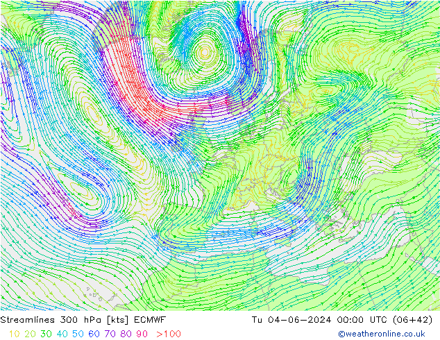ветер 300 гПа ECMWF вт 04.06.2024 00 UTC