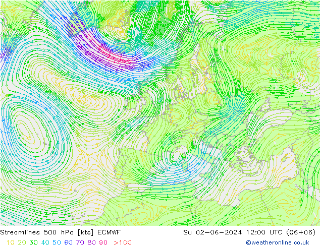 风 500 hPa ECMWF 星期日 02.06.2024 12 UTC