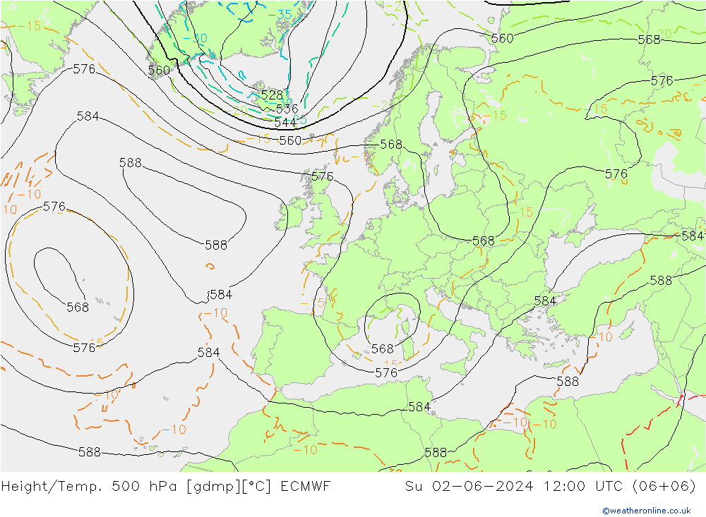 Height/Temp. 500 hPa ECMWF 星期日 02.06.2024 12 UTC