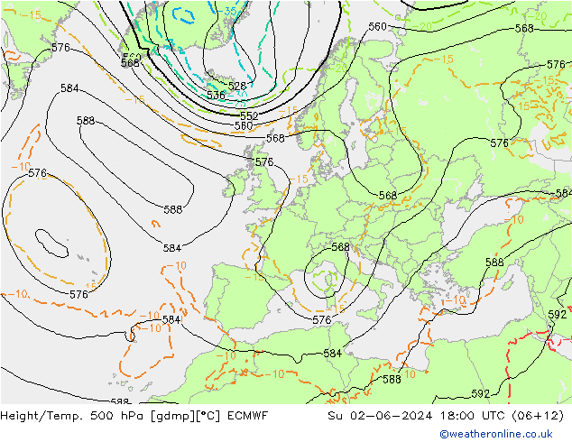 Hoogte/Temp. 500 hPa ECMWF zo 02.06.2024 18 UTC