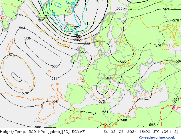 Z500/Rain (+SLP)/Z850 ECMWF dom 02.06.2024 18 UTC