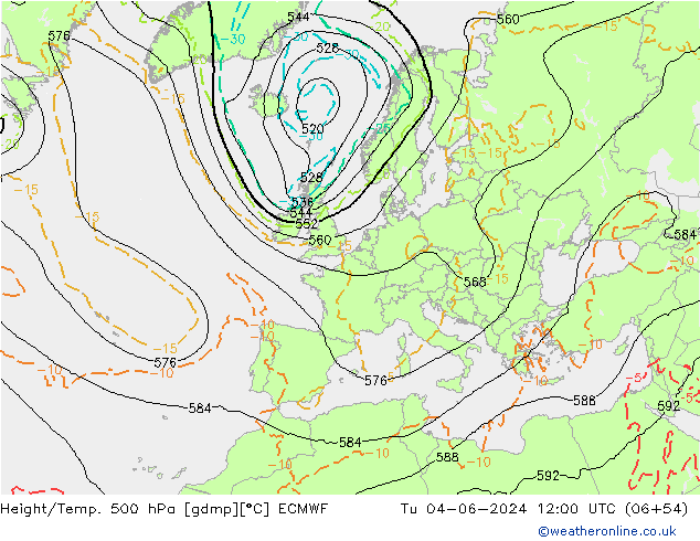 Z500/Yağmur (+YB)/Z850 ECMWF Sa 04.06.2024 12 UTC