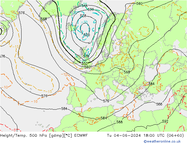 Z500/Regen(+SLP)/Z850 ECMWF di 04.06.2024 18 UTC