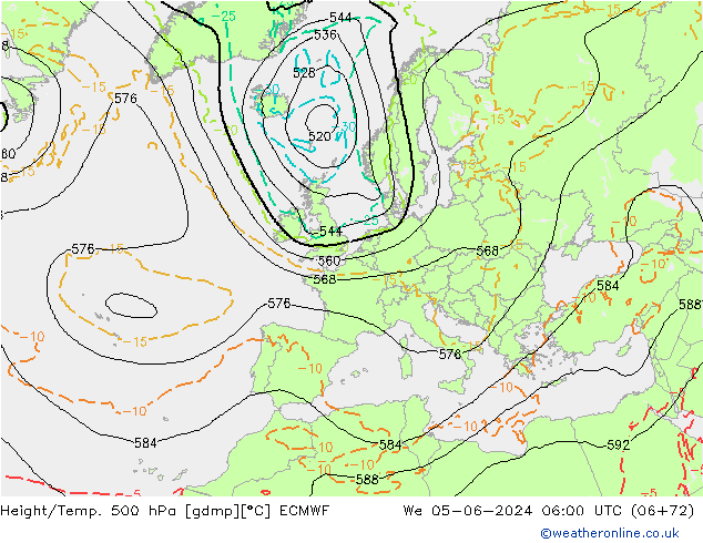 Z500/Rain (+SLP)/Z850 ECMWF Mi 05.06.2024 06 UTC