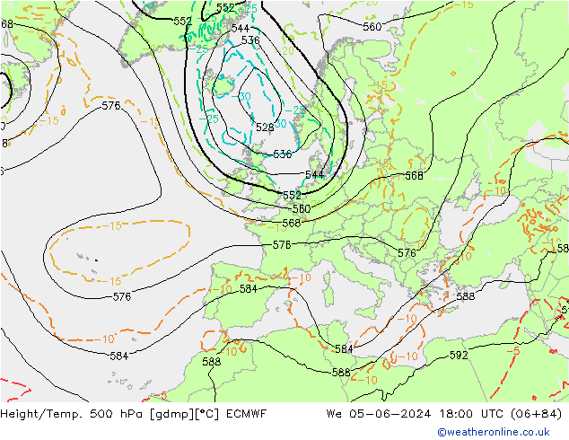 Height/Temp. 500 hPa ECMWF 星期三 05.06.2024 18 UTC