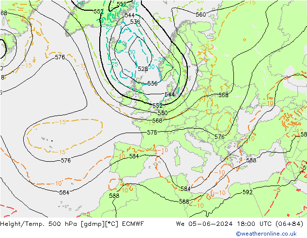 Z500/Rain (+SLP)/Z850 ECMWF We 05.06.2024 18 UTC