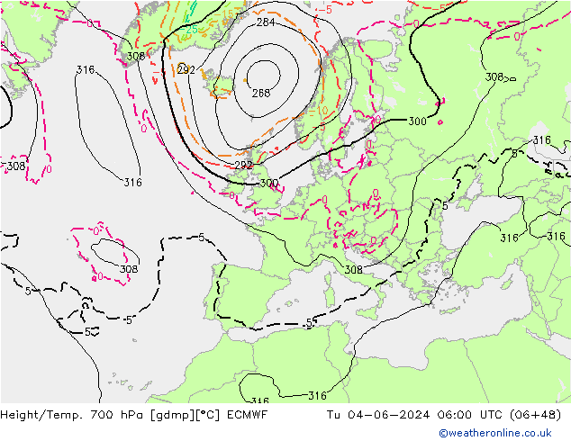 Height/Temp. 700 hPa ECMWF  04.06.2024 06 UTC