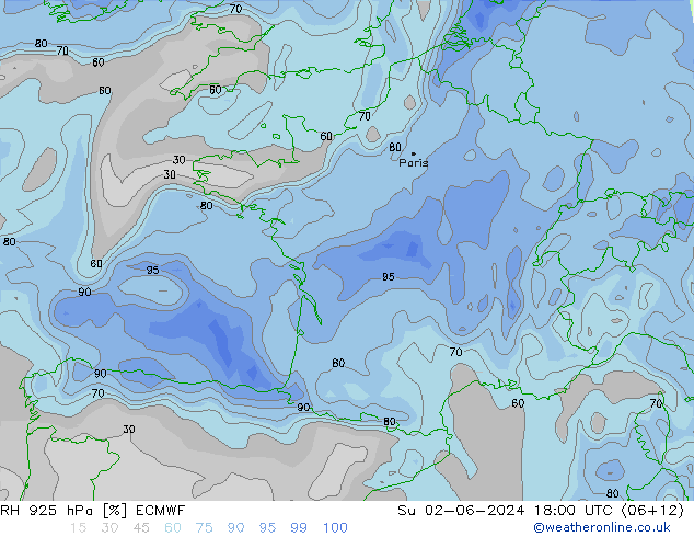 RH 925 hPa ECMWF So 02.06.2024 18 UTC