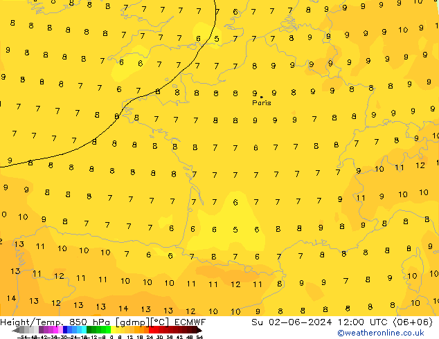 Z500/Rain (+SLP)/Z850 ECMWF nie. 02.06.2024 12 UTC