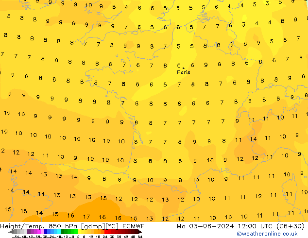 Z500/Yağmur (+YB)/Z850 ECMWF Pzt 03.06.2024 12 UTC