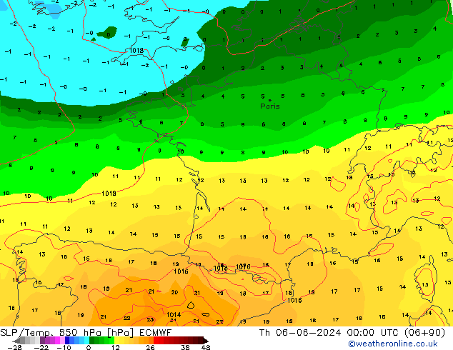 850 hPa Yer Bas./Sıc ECMWF Per 06.06.2024 00 UTC