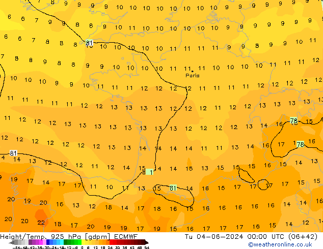 Height/Temp. 925 hPa ECMWF Di 04.06.2024 00 UTC