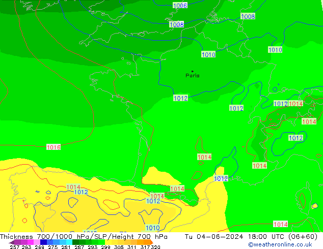 Espesor 700-1000 hPa ECMWF mar 04.06.2024 18 UTC