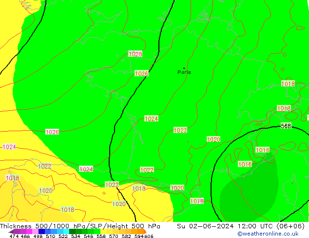 500-1000 hPa Kalınlığı ECMWF Paz 02.06.2024 12 UTC