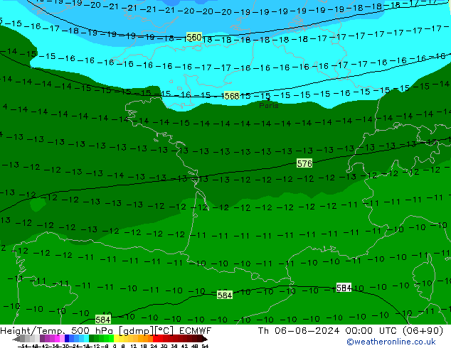 Z500/Rain (+SLP)/Z850 ECMWF czw. 06.06.2024 00 UTC