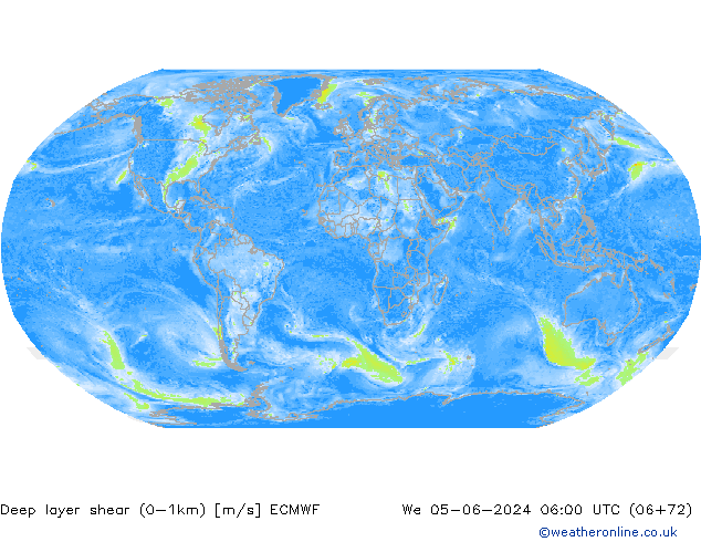 Deep layer shear (0-1km) ECMWF We 05.06.2024 06 UTC