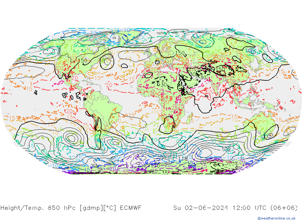 Z500/Rain (+SLP)/Z850 ECMWF 星期日 02.06.2024 12 UTC