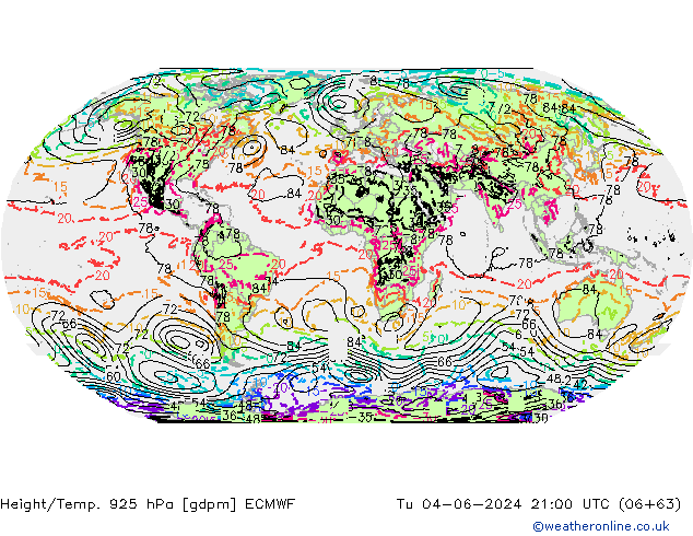 Height/Temp. 925 hPa ECMWF Tu 04.06.2024 21 UTC