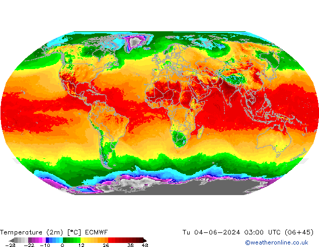 Temperaturkarte (2m) ECMWF Di 04.06.2024 03 UTC
