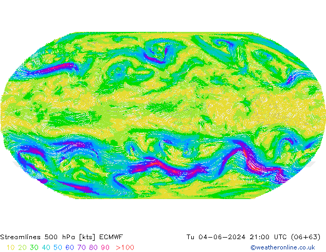 Streamlines 500 hPa ECMWF Út 04.06.2024 21 UTC