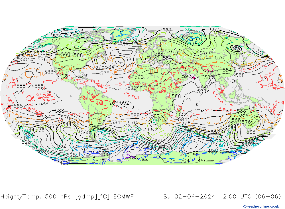 Z500/Rain (+SLP)/Z850 ECMWF 星期日 02.06.2024 12 UTC