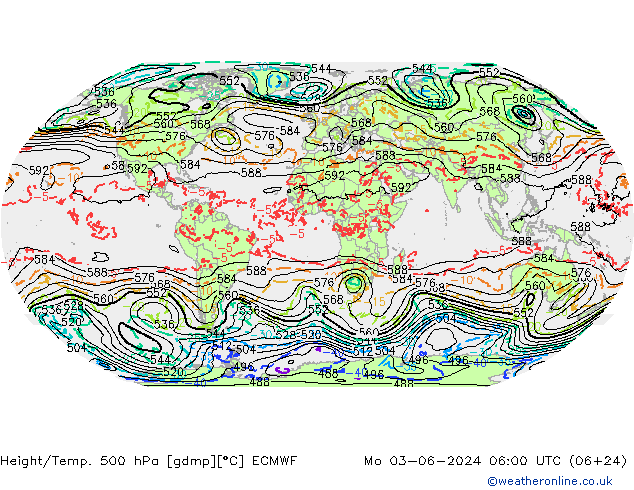 Z500/Rain (+SLP)/Z850 ECMWF пн 03.06.2024 06 UTC
