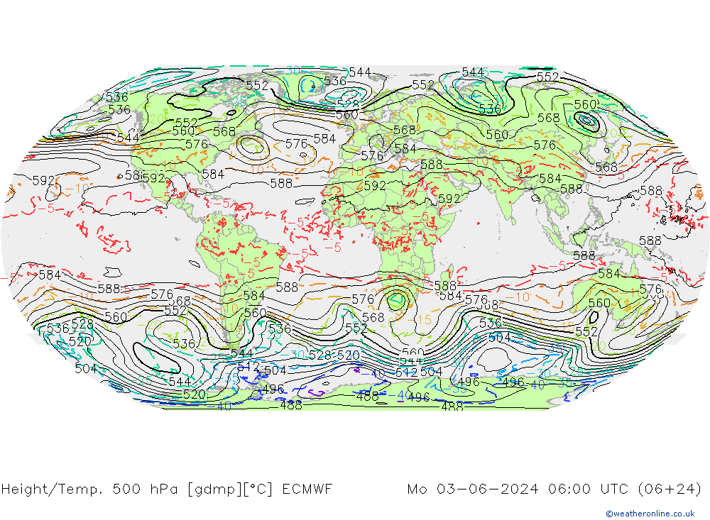 Z500/Rain (+SLP)/Z850 ECMWF Mo 03.06.2024 06 UTC