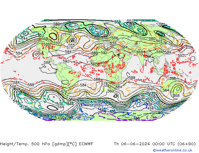 Hoogte/Temp. 500 hPa ECMWF do 06.06.2024 00 UTC