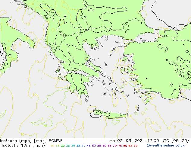 Eşrüzgar Hızları mph ECMWF Pzt 03.06.2024 12 UTC