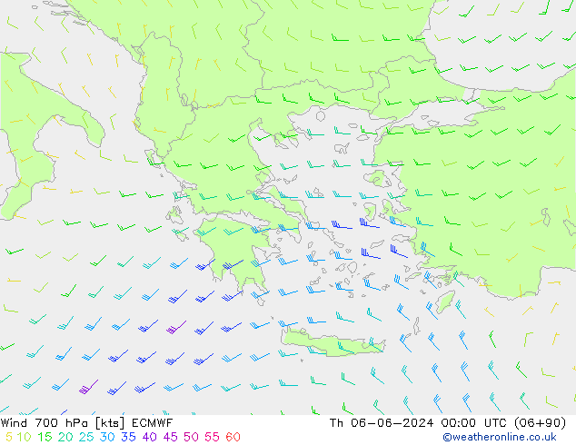 Wind 700 hPa ECMWF Th 06.06.2024 00 UTC