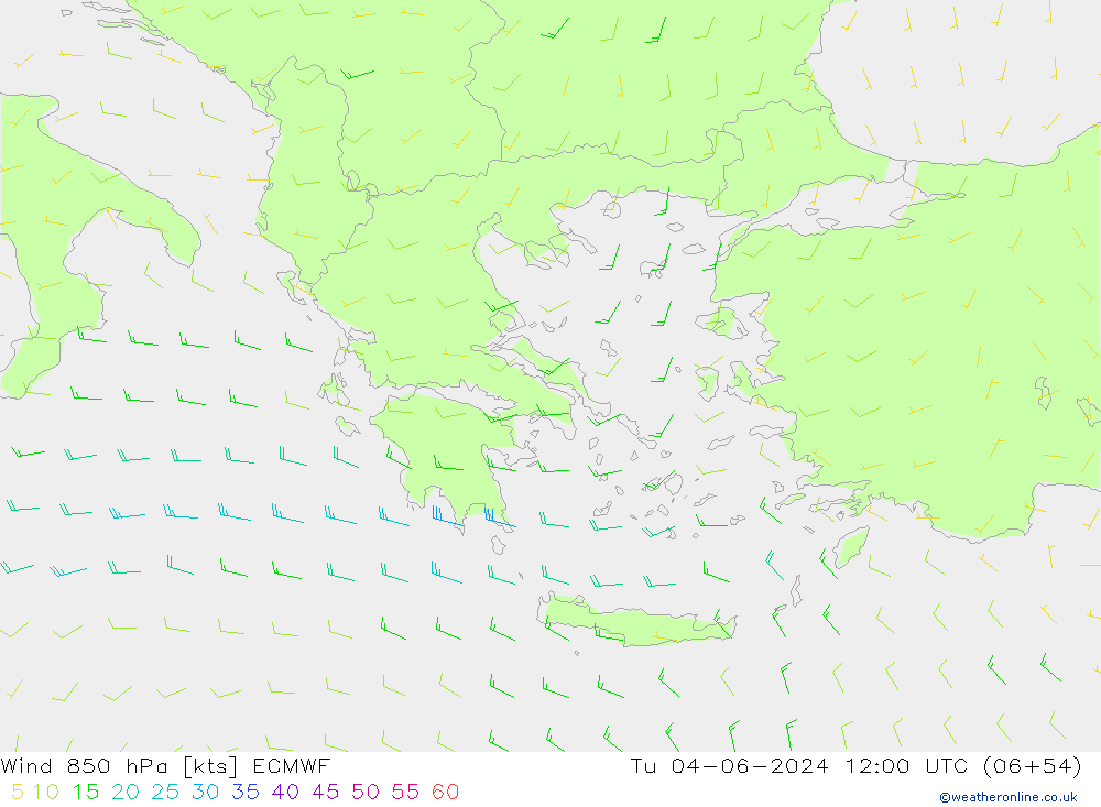 Wind 850 hPa ECMWF Út 04.06.2024 12 UTC