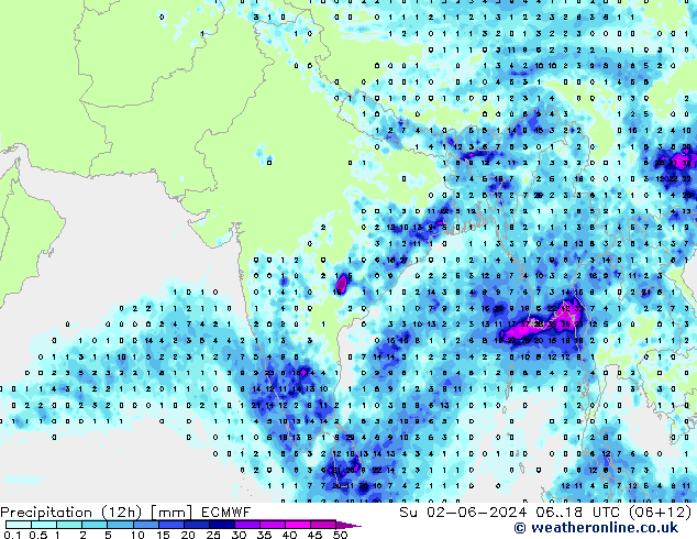 Precipitazione (12h) ECMWF dom 02.06.2024 18 UTC