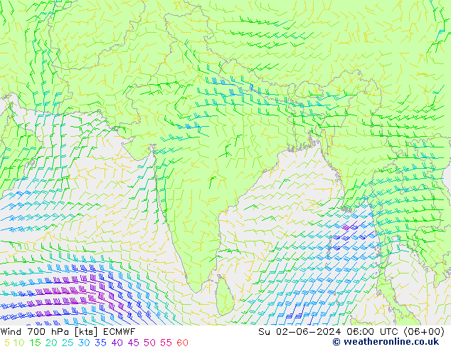 ветер 700 гПа ECMWF Вс 02.06.2024 06 UTC